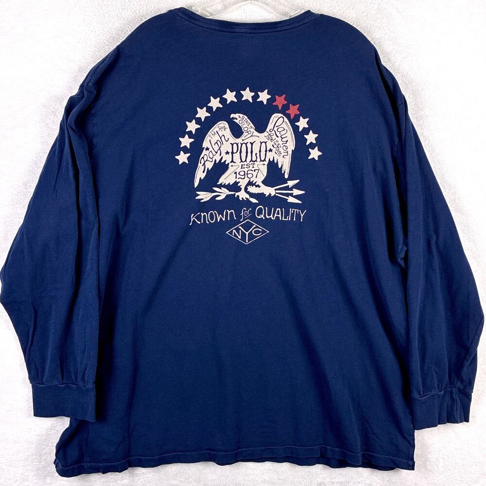Polo Ralph Lauren Tshirt Mens 2XB Blue Eagle Stars NYC Preppy Heritage Patriotic